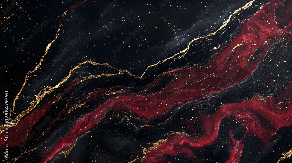 Poster Striking abstract marble texture with bold dynamic red and gold accents creating a powerful mesmerizing and visually captivating design