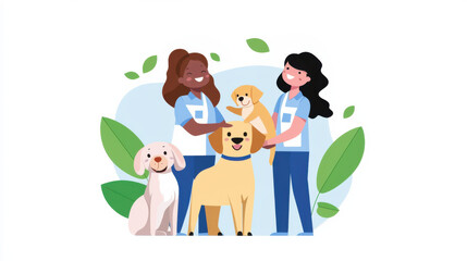 Volunteers rescuing animals with care and compassion in flat design illustration