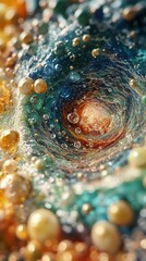 Cosmic swirl in vivid colors capturing dynamic energy and celestial essence with spheres in motion