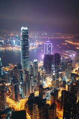 City skyline at night from rooftop