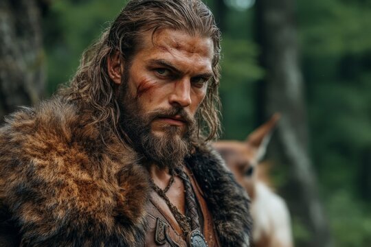 Warrior in a forest setting demonstrates strength and resilience under natural light during an outdoor adventuristic moment