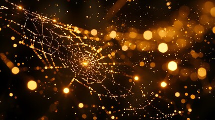 Obraz premium Sparkling spiderweb, night, glowing particles, abstract art