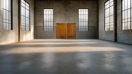 Abandoned industrial warehouse with rusted metallic edges open empty center space and moody atmospheric lighting creating a gritty urban setting perfect for industrial inspired design decor