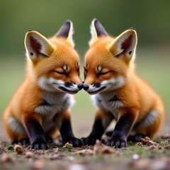Cute Fox Cubs Snuggling Together