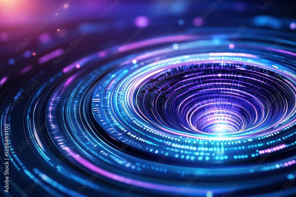 Poster Futuristic wave, Futuristic data stream vector background Data vortex stream technology Cyberpunk funnel