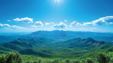 Fototapeta premium Mountain Range View Sunny Sky