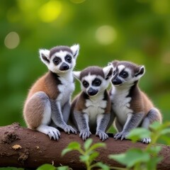 Obraz premium Playful Lemur Family in a Natural Habitat