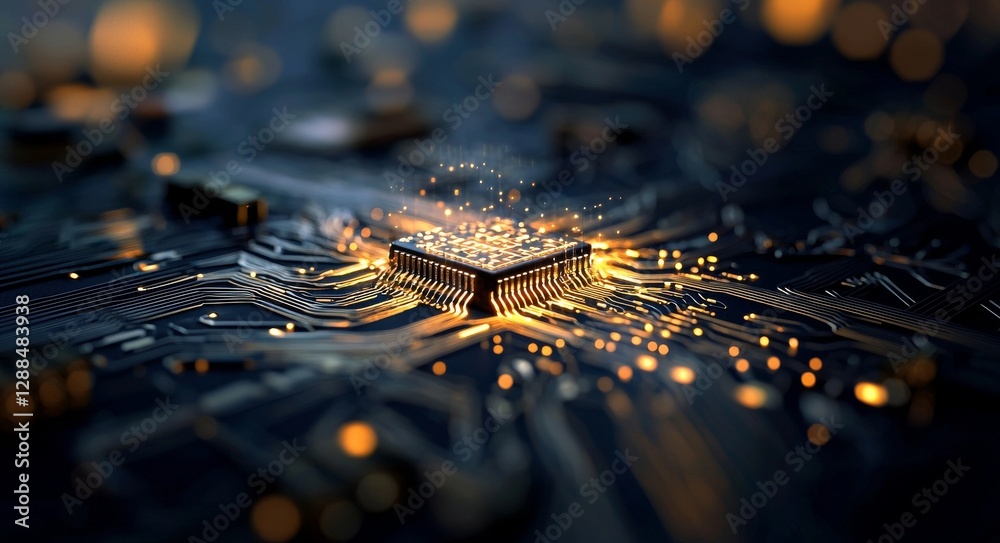 Poster the technological background of an abstract computer motherboard is suitable for describing technolo