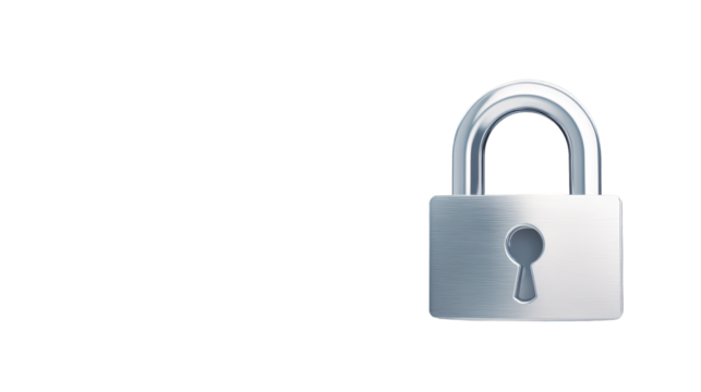 Closeup of padlock on green and blue plaid fabric, security protection concept