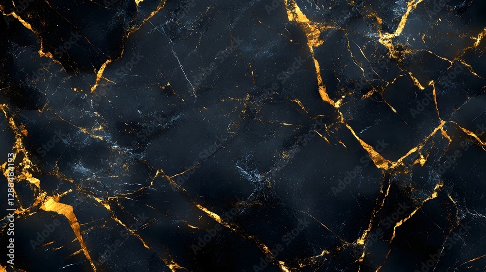Poster Stunning abstract background with glowing golden cracks and fractures on a dark marble textured surface  The irregular dynamic pattern creates a dramatic and elegant effect perfect for modern luxury