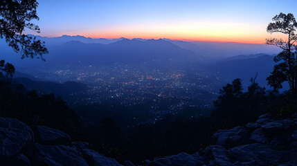 Naklejka premium Mountain Sunrise Cityscape View