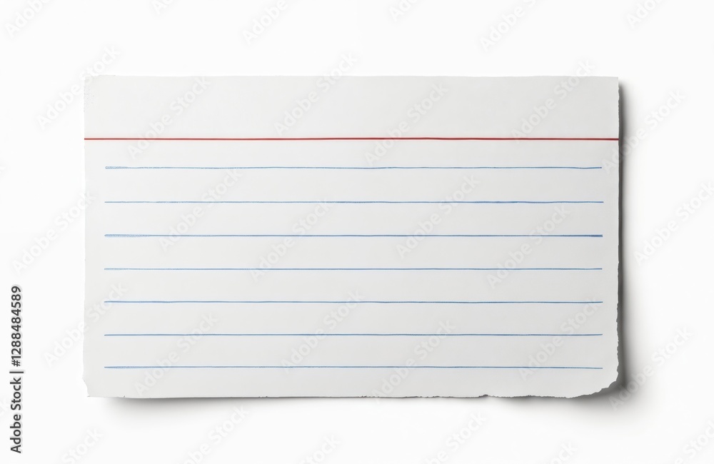 Aufkleber Isolated retro white paper index card with blue lines and torn edge on white background. Old blank empty list, horizontal memo template for writing notes. Copy space mockup for message.