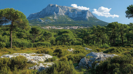 Mountain Town in Pine Forest