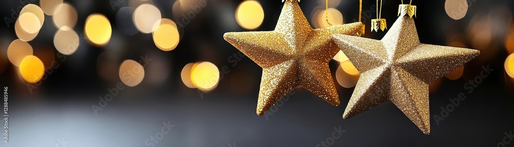 Poster golden stars hanging on strings