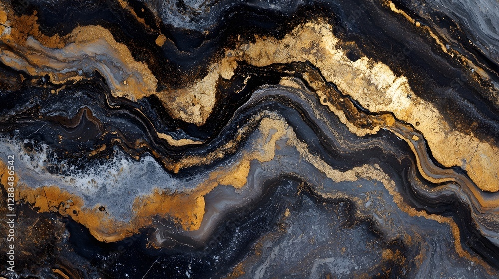 Poster Stunning abstract fractal like pattern resembling a geode or natural mineral formation with shimmering metallic veins running through an earthy palette of warm browns oranges and blacks