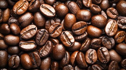 Fototapeta premium Roasted Coffee Beans Closeup View for Gourmet Drink Concepts and Themes