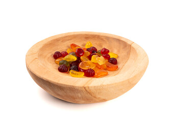 Fruit gummy candy pile isolated, vegan chewing marmalade pills, jelly gumdrops heap