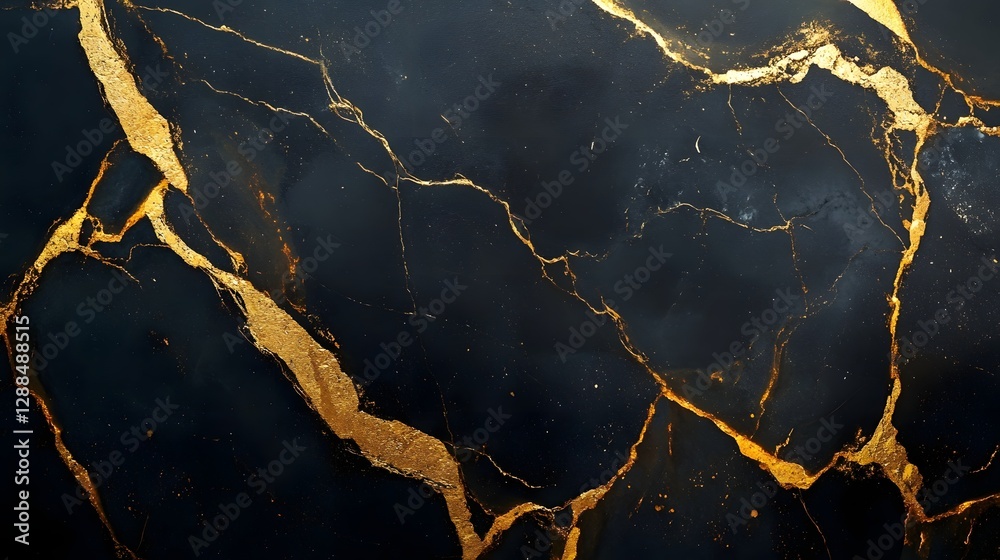 Leinwandbilder Stunning Abstract Marble or Granite Stone Texture Background with Dynamic Golden Fractal Patterns and Overlapping Cracked Crevices  Elegant Decorative Surface for Digital Design Wallpaper