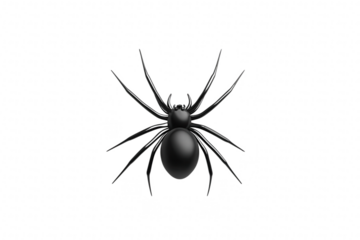 A black spider with a round body and long legs
