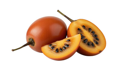 Fresh Tamarillo Fruits Still Life with Slices on Black Background