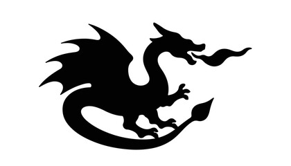 Black silhouette of a dragon breathing fire