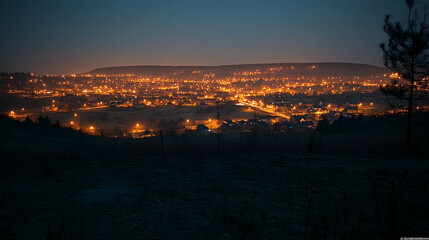 Fototapeta premium Night Cityscape Hilltop View