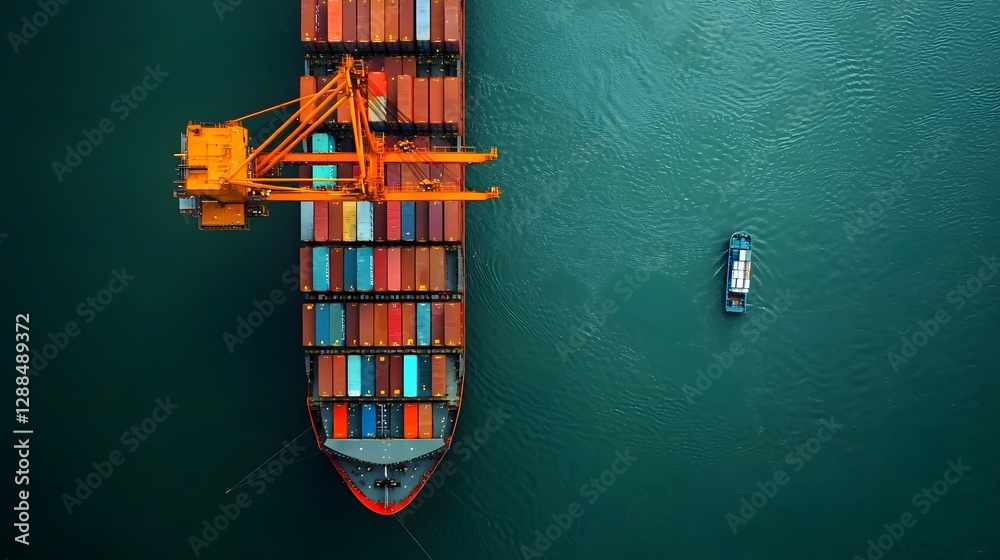 Poster aerial cinematic view of bustling port terminal showcasing towering gantry cranes gracefully orchest