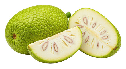 Fresh Breadfruit Displayed on Black Background Shows Texture and Inner Flesh