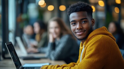 Diverse students engaged in an interactive online classroom, laptops open, embracing the ease of e-learning from home.