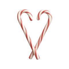 Two red and white striped candy canes are arranged in a heart shape
