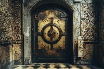 Obraz premium Doorway with Checkered Floor