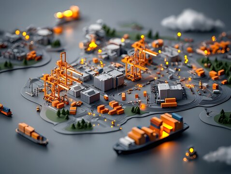 Aerial overview of the global logistics infrastructure cargo terminals and distribution centers dispersed across continents intricate transportation networks interconnecting worldwide