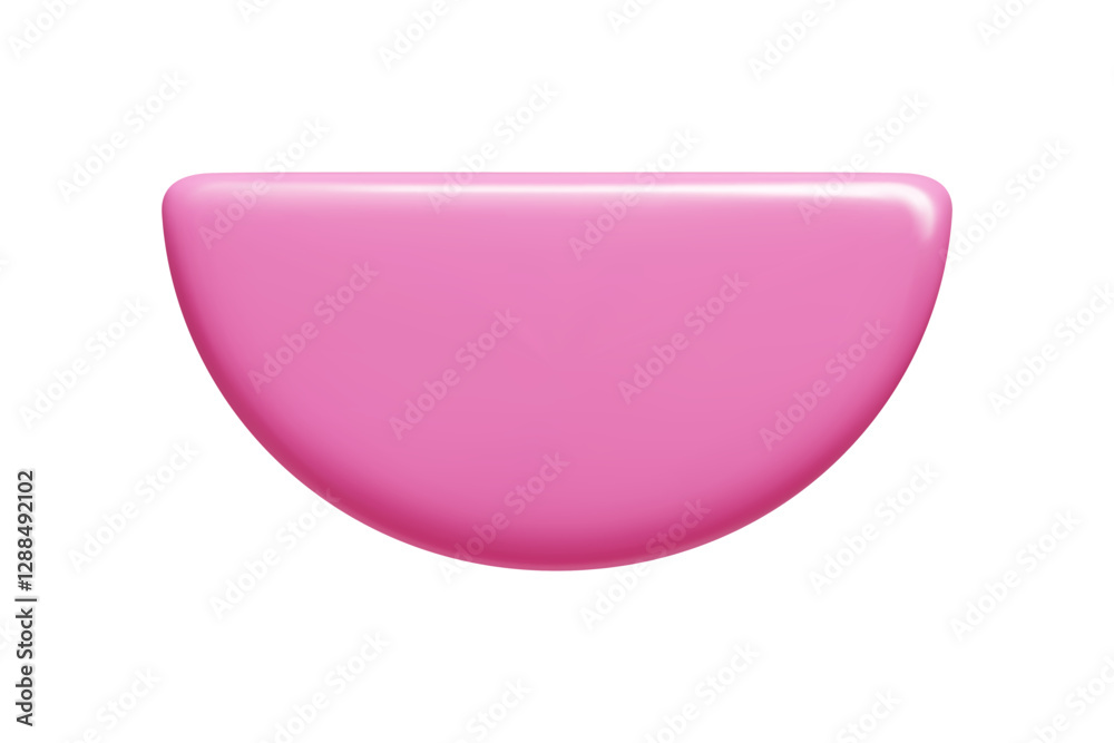 Poster pink semicircular 3d banner in vector style with curved edges and polished surface. glossy text back