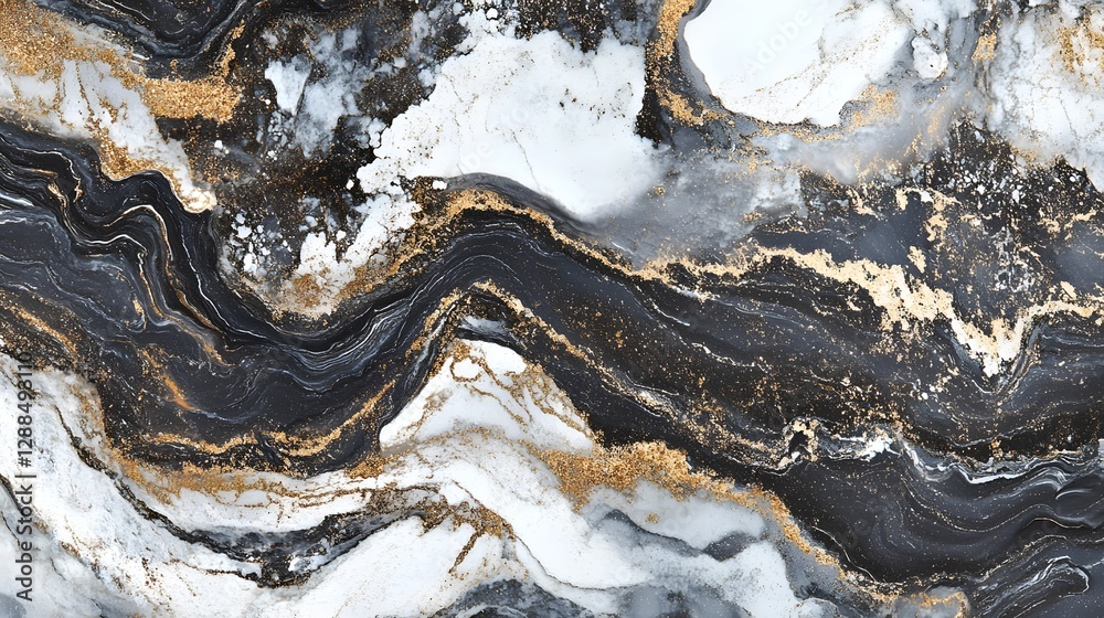 Poster Stunning agate geode surface with captivating fractal patterns and metallic granular textures showcasing the natural beauty and intricate details of this geological wonder