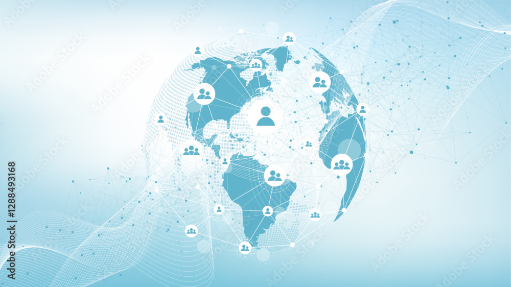 Leinwandbilder Global network connection concept. Big data visualization. Social network communication in the global computer networks. Internet technology. Business. Science. Vector illustration