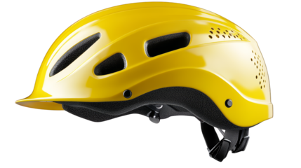 Striking yellow helmet on split black and white background, a study in safety contrast