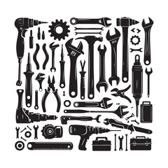 Tools vector silhouette. Construction tool collection vector art. Repair equipment vector illustration