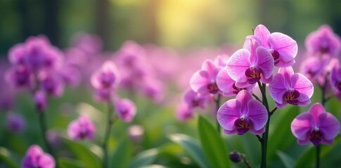 Obraz premium A field of purple orchids with a serene atmosphere, atmosphere, peaceful
