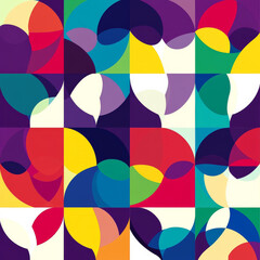 Colorful geometric abstract design featuring overlapping shapes in various hues, creating vibrant and dynamic visual experience