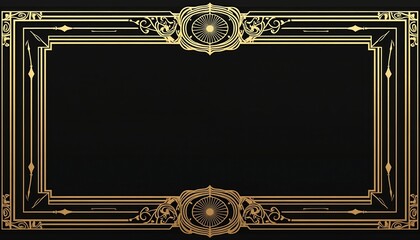 Ornate gold art deco frame with decorative geometric linear ornament in vintage style. Luxury design element template for vip invitation, poster, wedding or greeting card, menu or cover.