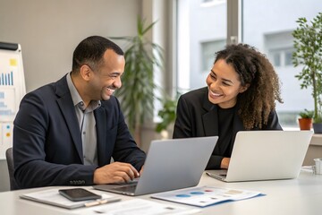 Business Professionals Collaborating in Modern Office Environment