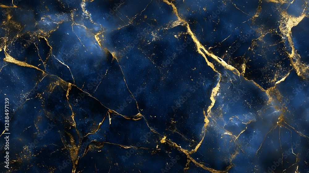Poster stunning blue and gold veined marble texture abstract background with elegant geometric patterns and