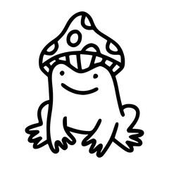 funny frog cartoon character in line at doodle style