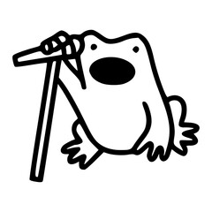 funny frog cartoon character in line at doodle style