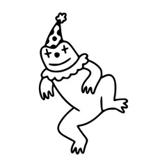 funny frog cartoon character in line at doodle style