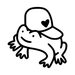 funny frog cartoon character in line at doodle style
