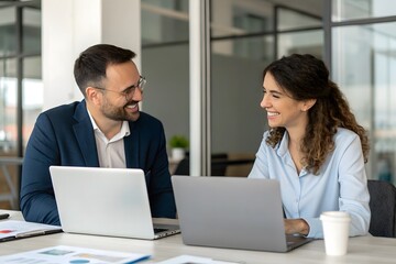 Business Professionals Collaborating in Modern Office Environment
