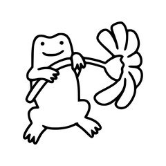 funny frog cartoon character in line at doodle style