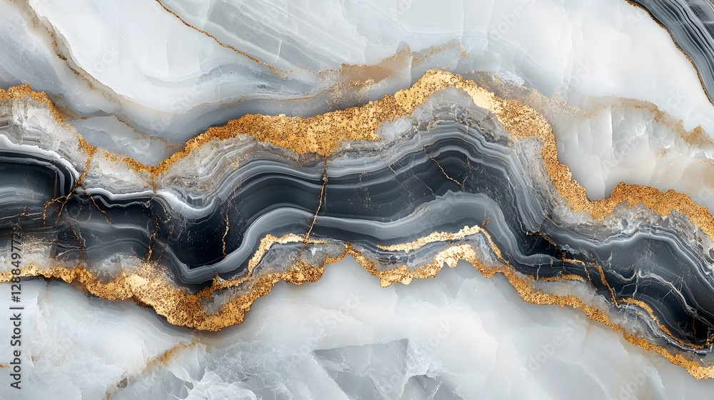 Poster stunning close up of an agate geode slice showcasing its intricate banded patterns vibrant golden gl