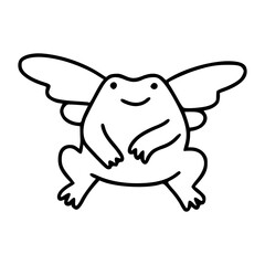 funny frog cartoon character in line at doodle style